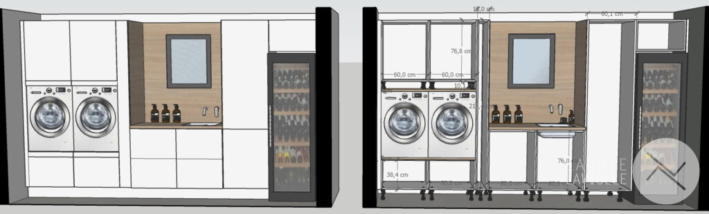 Plan aménagement meubles cuisine pour buanderie